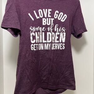 Purple Short Sleeve Tee with Humorous Graphic